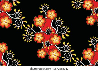 Seamless pattern with floral vector Illustration, Indonesian batik motif
