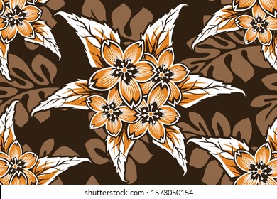 Seamless pattern with floral vector Illustration, Indonesian batik motif