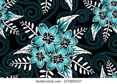 Seamless pattern with floral vector Illustration, Indonesian batik motif