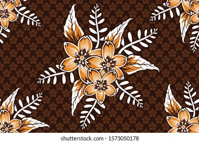 Seamless pattern with floral vector Illustration, Indonesian batik motif