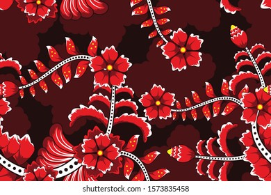 Seamless pattern with floral vector Illustration, Indonesian batik motif