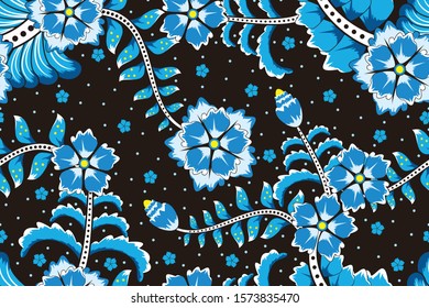 Seamless pattern with floral vector Illustration, Indonesian batik motif