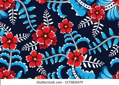 Seamless pattern with floral vector Illustration, Indonesian batik motif