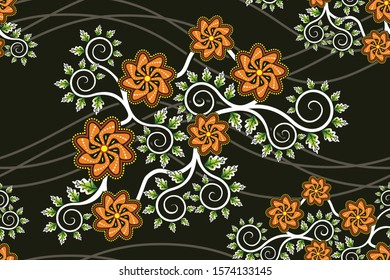 Seamless pattern with floral vector Illustration, Indonesian batik motif