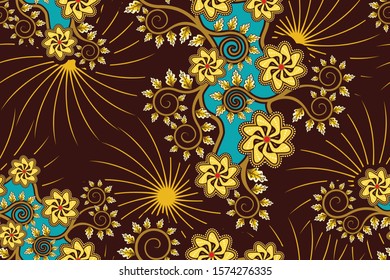 Seamless pattern with floral vector Illustration, Indonesian batik motif