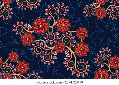 Seamless pattern with floral vector Illustration, Indonesian batik motif