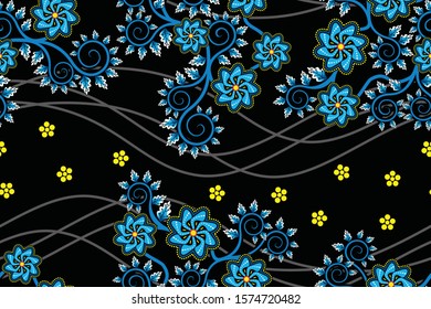 Seamless pattern with floral vector Illustration, Indonesian batik motif