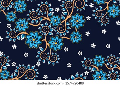 Seamless pattern with floral vector Illustration, Indonesian batik motif