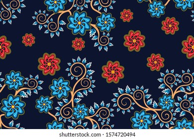 Seamless pattern with floral vector Illustration, Indonesian batik motif