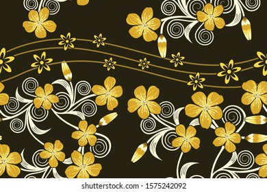 Seamless pattern with floral vector Illustration, Indonesian batik motif