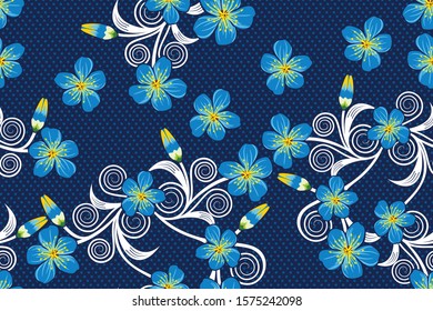 Seamless pattern with floral vector Illustration, Indonesian batik motif