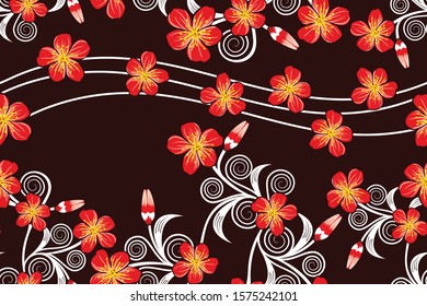 Seamless pattern with floral vector Illustration, Indonesian batik motif