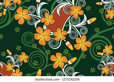 Seamless pattern with floral vector Illustration, Indonesian batik motif