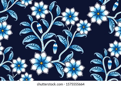 Seamless pattern with floral vector Illustration, Indonesian batik motif