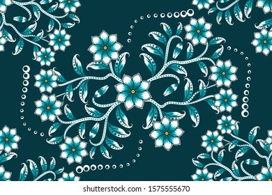 Seamless pattern with floral vector Illustration, Indonesian batik motif