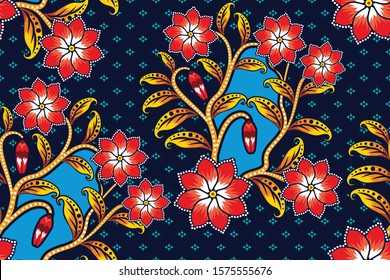 Seamless pattern with floral vector Illustration, Indonesian batik motif
