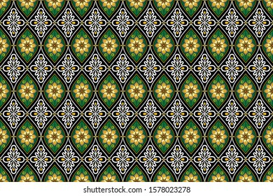 Seamless pattern with floral vector Illustration, Indonesian batik motif