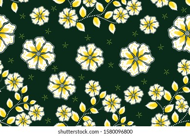 Seamless pattern with floral vector Illustration, Indonesian batik motif