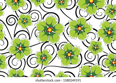 Seamless pattern with floral vector Illustration, Indonesian batik motif