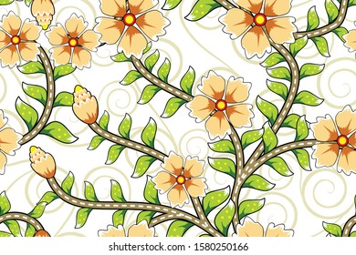 Seamless pattern with floral vector Illustration, Indonesian batik motif