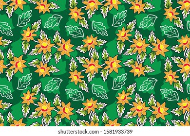 Seamless pattern with floral vector Illustration, Indonesian batik motif