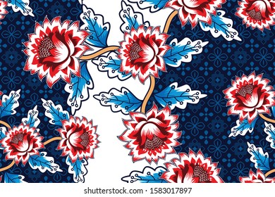 Seamless pattern with floral vector Illustration, Indonesian batik motif