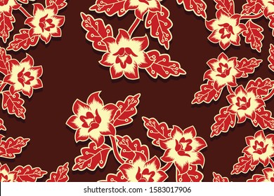Seamless pattern with floral vector Illustration, Indonesian batik motif