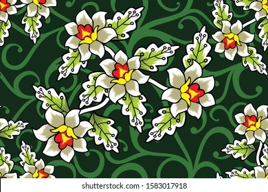 Seamless pattern with floral vector Illustration, Indonesian batik motif