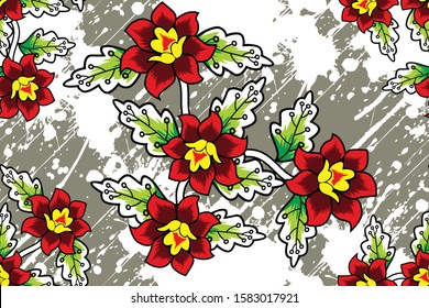 Seamless pattern with floral vector Illustration, Indonesian batik motif