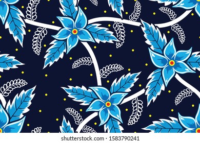 Seamless pattern with floral vector Illustration, Indonesian batik motif
