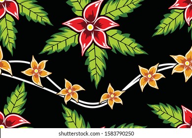 Seamless pattern with floral vector Illustration, Indonesian batik motif