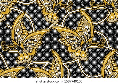 Seamless pattern with floral vector Illustration, Indonesian batik motif