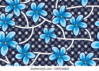 Seamless pattern with floral vector Illustration. Indonesian batik motif.