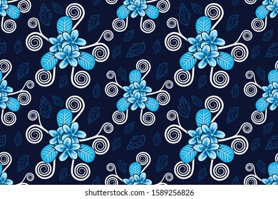 Seamless pattern with floral vector Illustration. Indonesian batik motif.