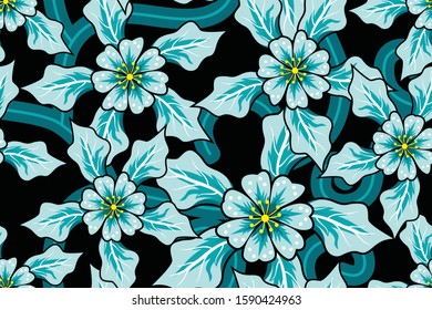 Seamless pattern with floral vector Illustration. Modern batik motif