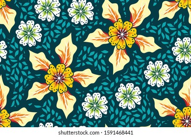 Seamless pattern with floral vector Illustration, Indonesian batik motif