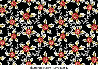 Seamless pattern with floral vector Illustration. Modern batik motif.