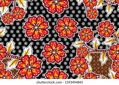 Seamless pattern with floral vector Illustration. Modern batik motif.