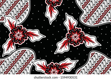 Seamless pattern with floral vector Illustration, Indonesian batik motif