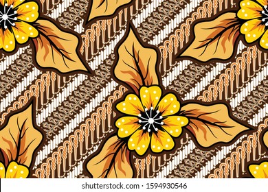 Seamless pattern with floral vector Illustration, Indonesian batik motif