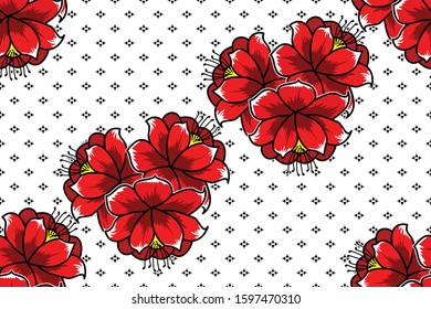 Seamless pattern with floral vector Illustration, Indonesian batik motif