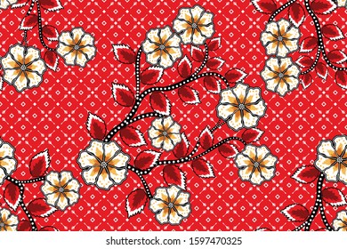 Seamless pattern with floral vector Illustration, Indonesian batik motif