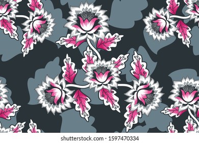 Seamless pattern with floral vector Illustration, Indonesian batik motif