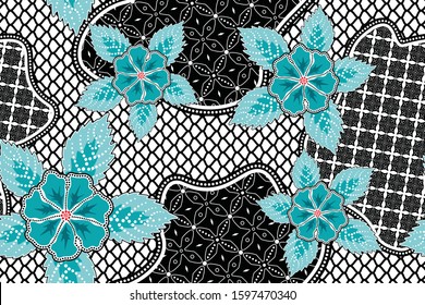 Seamless pattern with floral vector Illustration, Indonesian batik motif