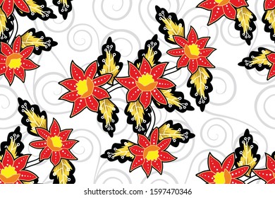 Seamless pattern with floral vector Illustration, Indonesian batik motif