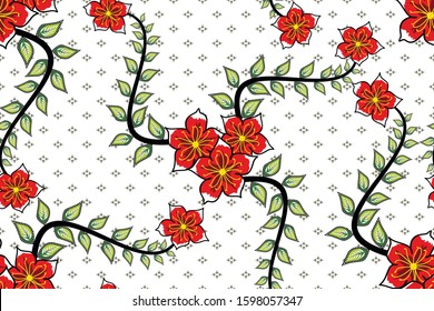 Seamless pattern with floral vector Illustration, Indonesian batik motif
