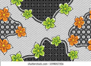 Seamless pattern with floral vector Illustration, Indonesian batik motif