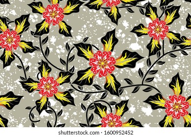 Seamless pattern with floral vector Illustration, Indonesian batik motif