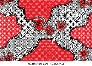 Seamless pattern with floral vector Illustration, Indonesian batik motif