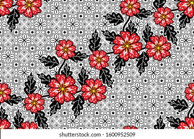 Seamless pattern with floral vector Illustration, Indonesian batik motif